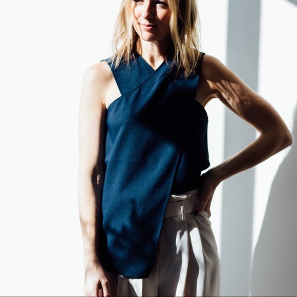 TIBI Navy Chalky Drape Wrap Top - 00 - NWT - Picture 2 of 9